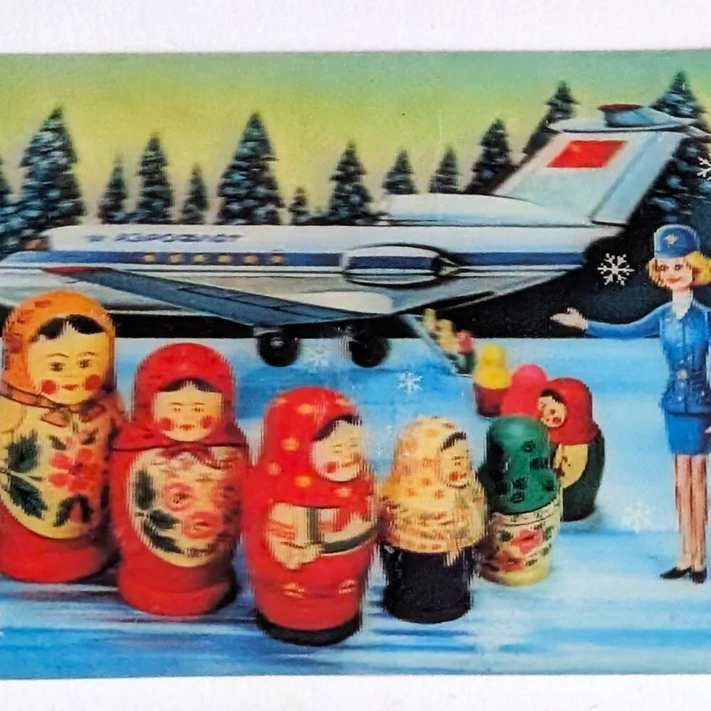 Soviet USSR 3D Stereo Lenticular Pocket Calendar Aeroflot Matryoshka 1977